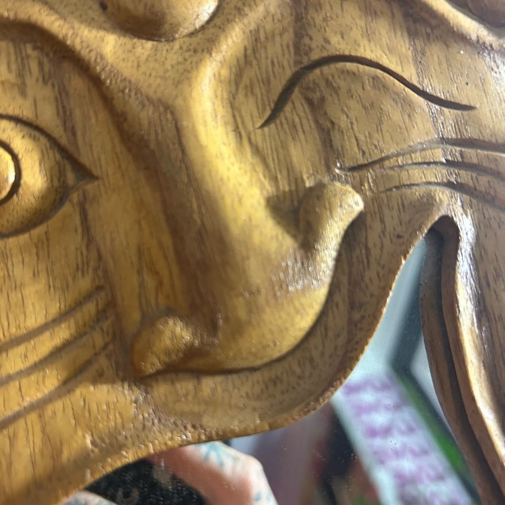 Whimsical Brown Wooden Human Face  Mirror Handcrafted Indonesia 7.5” X 8.5 - Picture 4 of 12